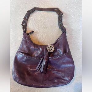 Brighton Hobo Leather Purple with braided leather strap Shoulder Bag